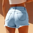 thumbnail image 4 of Sokhug Womens Denim Cutoff Shorts High Rise Raw Frayed Hem Basic with Pocket Solid Color Casual Summer Shorts, 4 of 5