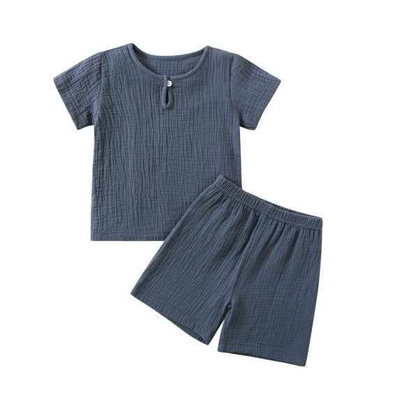 lulshou Summer Sets for Kids 2025 Spring and Summer Toddler Kids Baby Girls Boys Solid Short Sleeved Fashion Rompers Navy