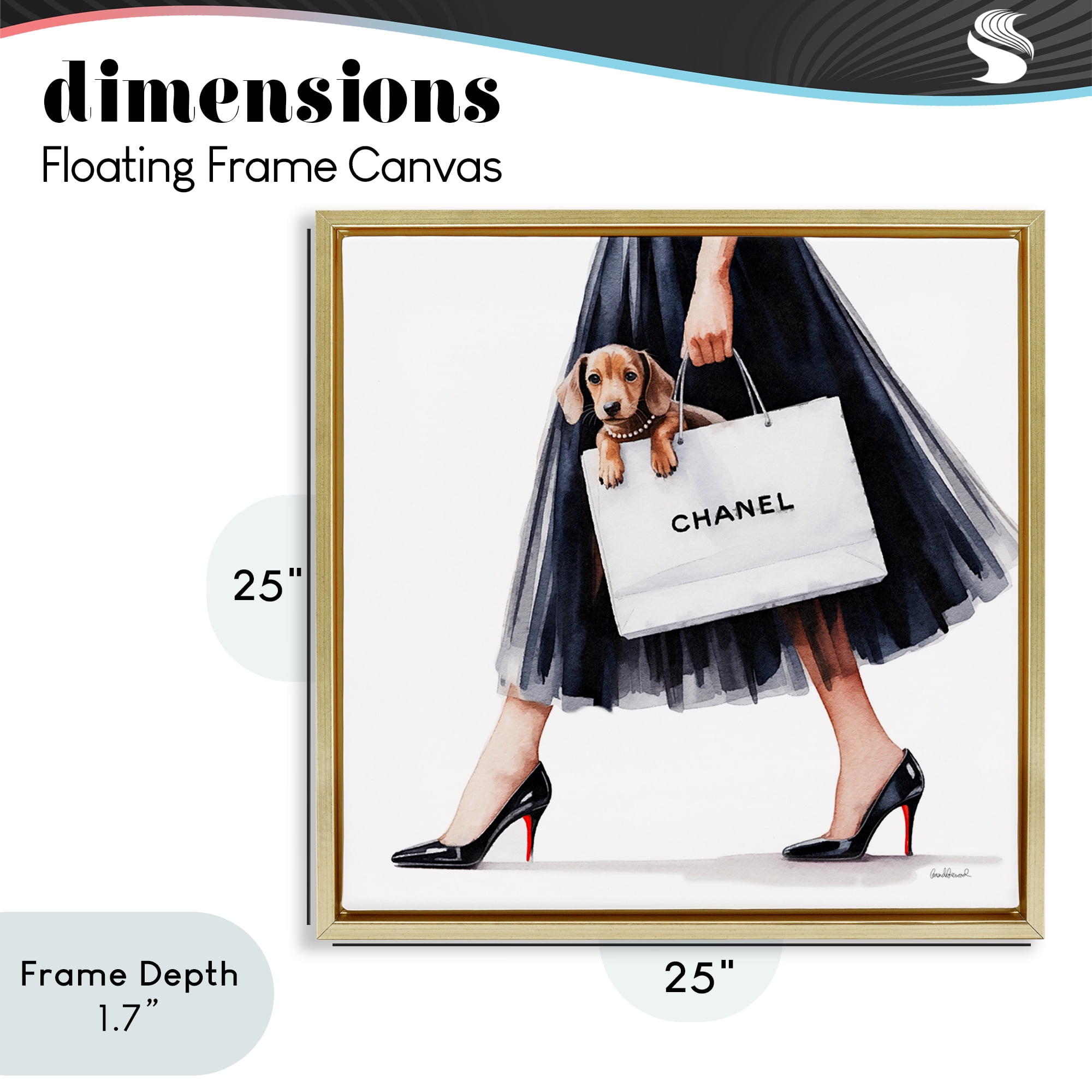 Stupell Industries Elegant Dog & Shopping Bag Gold Framed Floater Canvas Wall Art, design by Amanda Greenwood