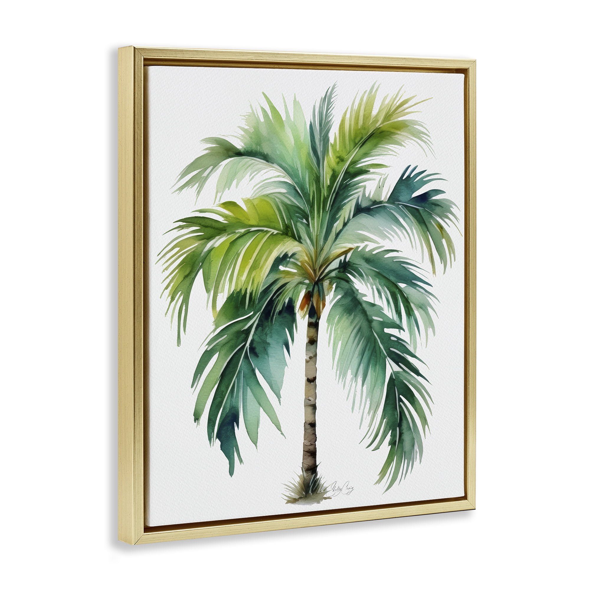 Stupell Industries Lagoon Majesty Palm Gold Framed Floater Canvas Wall Art, design by Shelly Craig