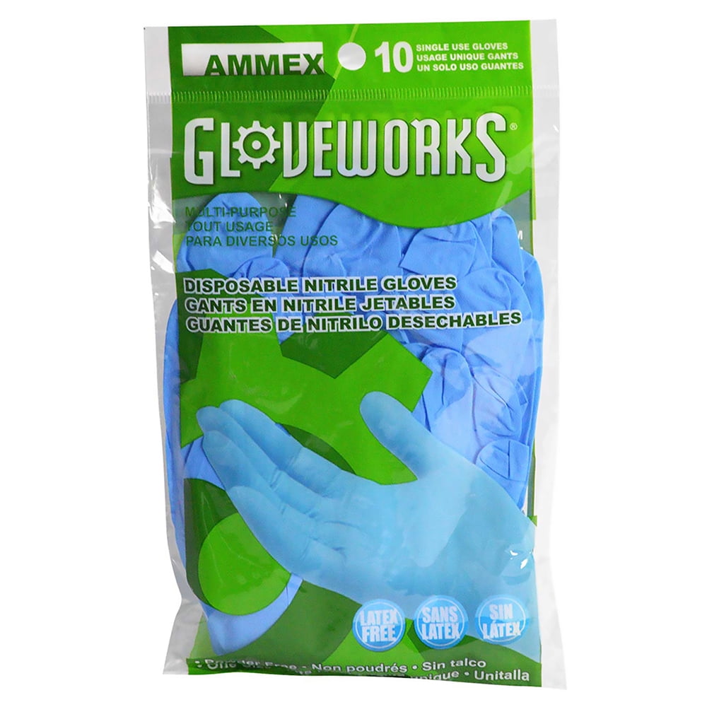 GLOVEWORKS Blue Nitrile Latex Free Disposable Gloves (Pack of 10 gloves