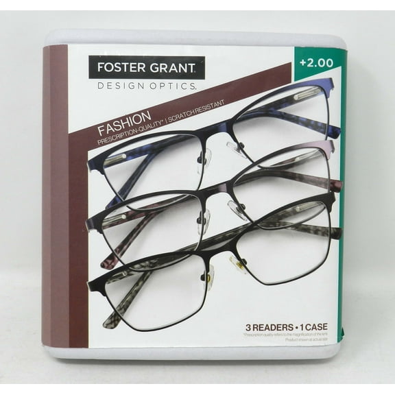 Design Optics By Foster Grant Addie Square Cat Eye  2.00 Reading Glasses 3 Count