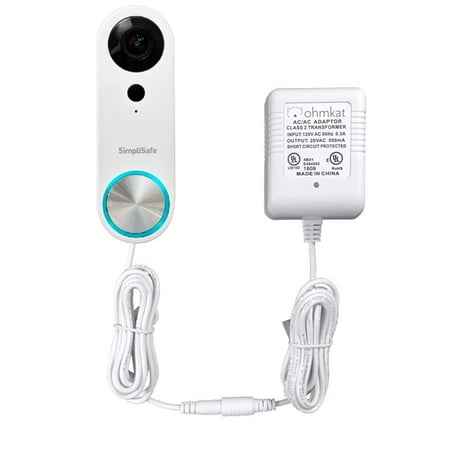 OhmKat Video Doorbell Power Supply - Compatible with SimpliSafe Pro Smart Wi-Fi Video Doorbell - No Existing Wiring Required - Transformer, Adapter, Power Kit & Supply All In One (White)