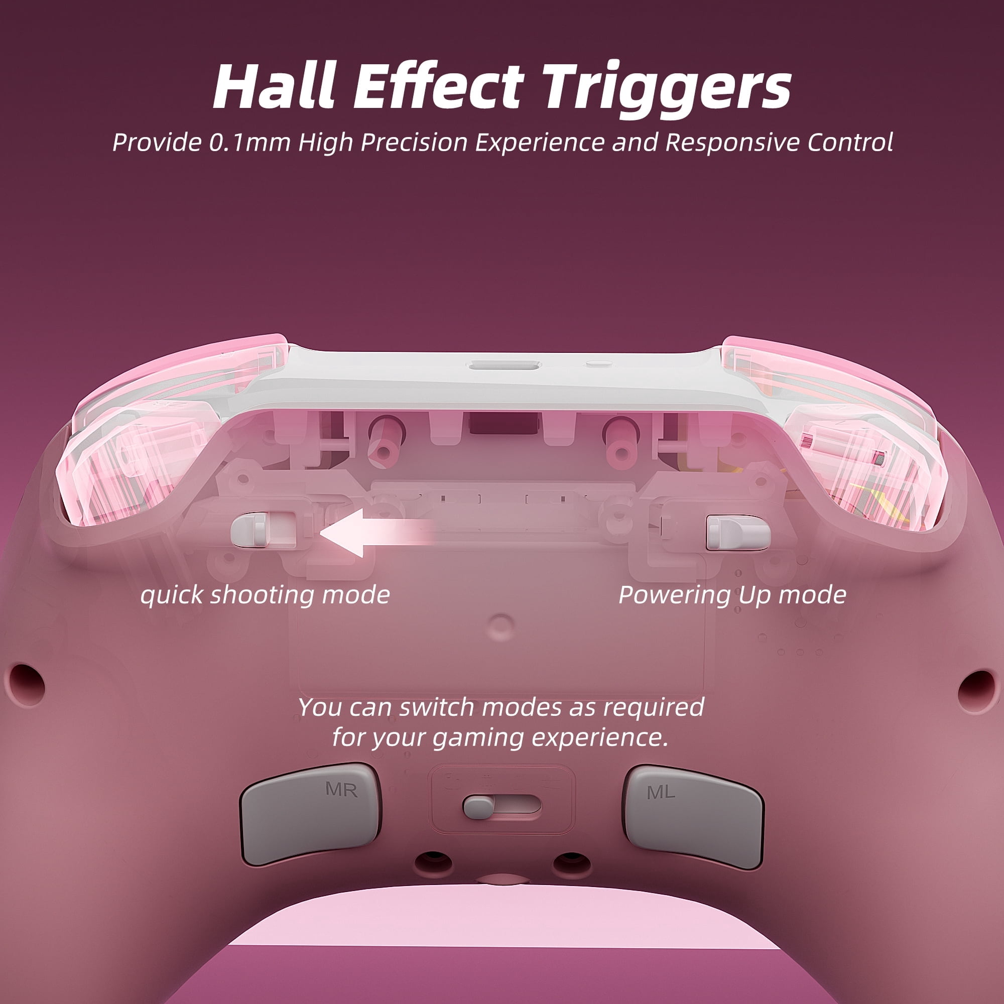 Wireless Game Controller Pink with Hall Effect Joysticks Triggers(No Drift), Bluetooth Gamepad for Nintendo Switch, Windows PC iOS Android Steam with Headphones Jack/Programmable/Turbo/Wakeup