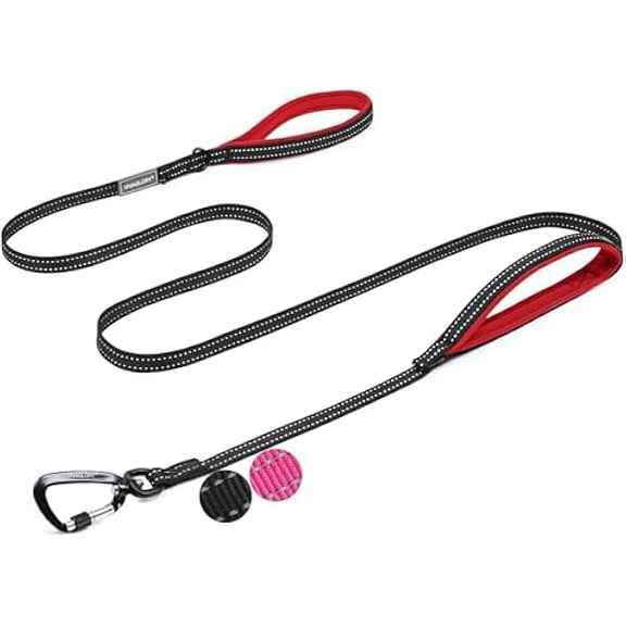 Eryueer Dog Leash Twingrip Double Handle Dog Leash with Traffic Handle Control & 2 Loop for Walking & Training, Reflective Heavy Duty for Puppy Pet Collar, 4ft x 1/2in, Black