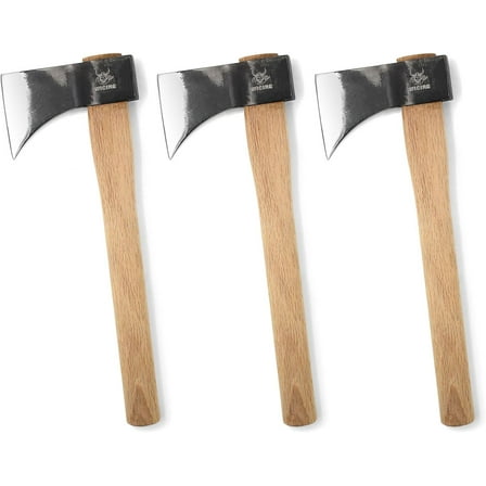 WICING 15.7" Hatchet, 1065 Manganese Steel Blade with Beech Wood Handle, Balanced Hand Axe for Woodworking and Camping, 3-Pack