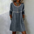 thumbnail image 2 of HBBIKVI Tunic-Style Mini Dress for Women Casual 3/4 Sleeve A-Line Dress with Side Pockets and Decorative Trim for Everyday Casual Look, 2 of 6