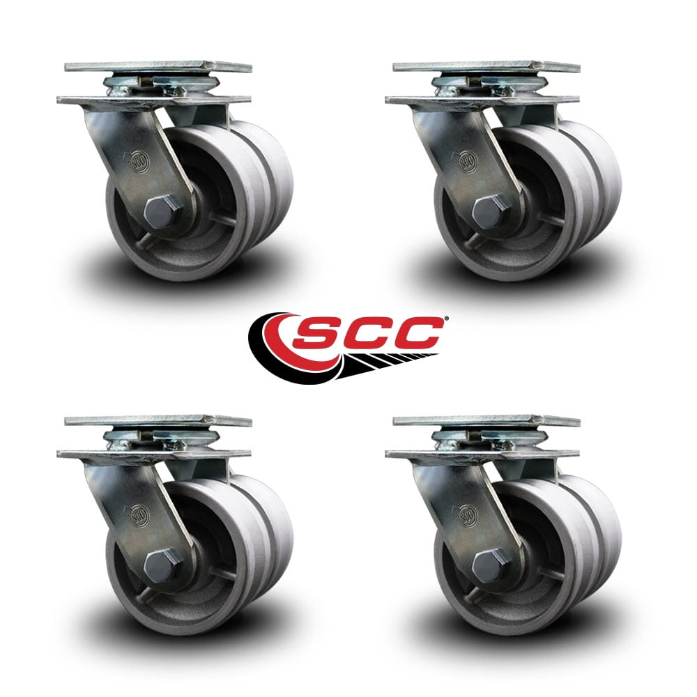 4 Inch Dual V Groove Semi Steel Wheels Swivel Caster Set with Ball Bearings SCC