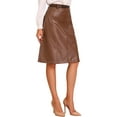 thumbnail image 4 of INSPIRE CHIC Women's Faux Leather Skirt A-Line High Waist Vintage Pencil Midi Skirt XS Brown, 4 of 5