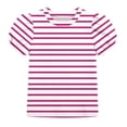 thumbnail image 2 of BRGZLK Girls Puff Sleeve Tops Kids Summer Striped Crewneck Short Sleeve T Shirts Soft Comfortable Casual Basic Tees Pink 4-5Y, 2 of 8