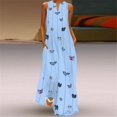 thumbnail image 2 of BJYX Robe Femme Décontractée Ample Sans Manches Imprimé Papillon Longue Robe Vintage Imprimée Col en V avec Poche Robe d'Été Bohème, 2 of 4