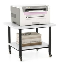 Gymax 2-Tier Rolling Under Desk Printer Cart Machine Stand Storage Rack White