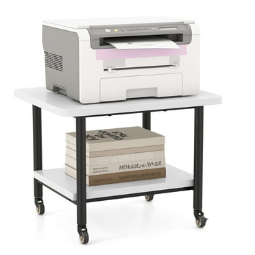 Gymax 2-Tier Rolling Under Desk Printer Cart Machine Stand Storage Rack White