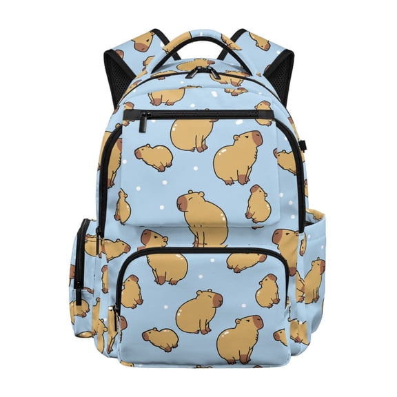 HELLHERO Capybara Blue Dot Print School Backpack with Durable, Water Resistant Waterproof 17 Inch Kids Backpack for Travel Sports