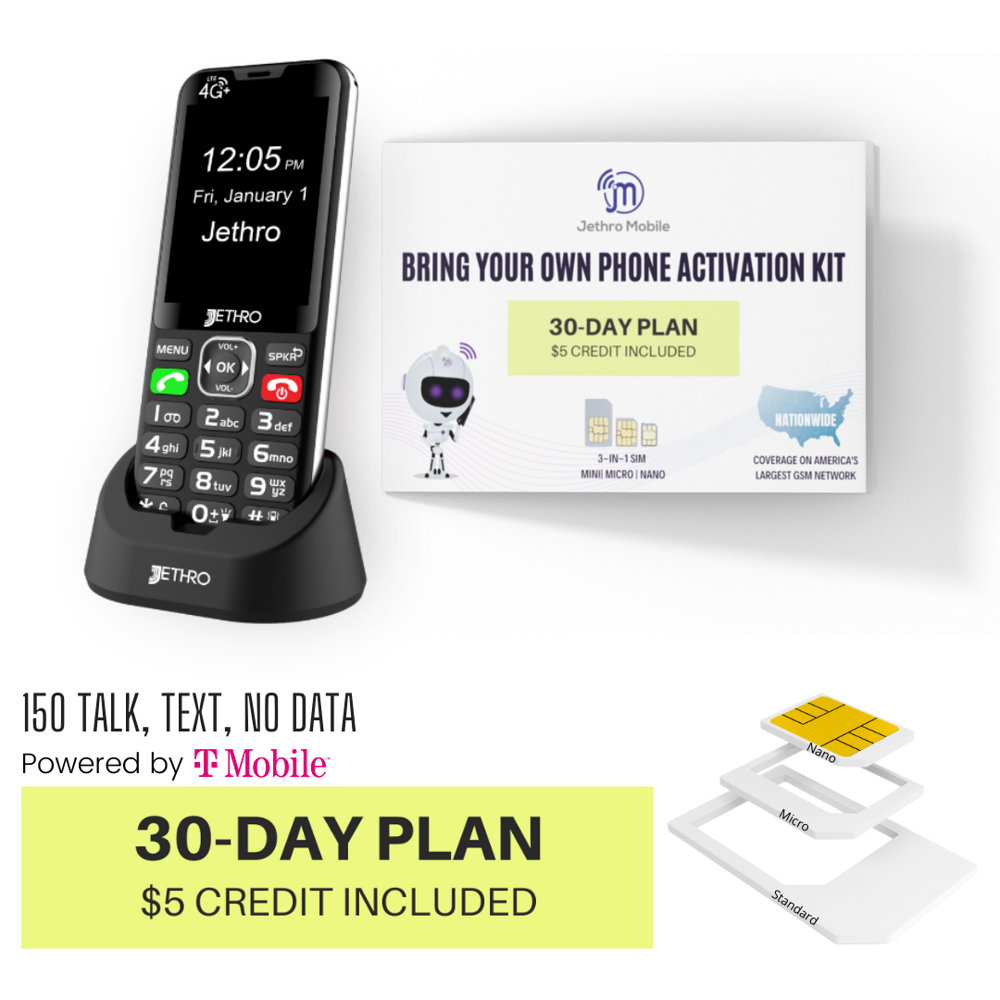 Jethro SC490 EasytoUse Cell Phone for Seniors and Kids with 30 Days