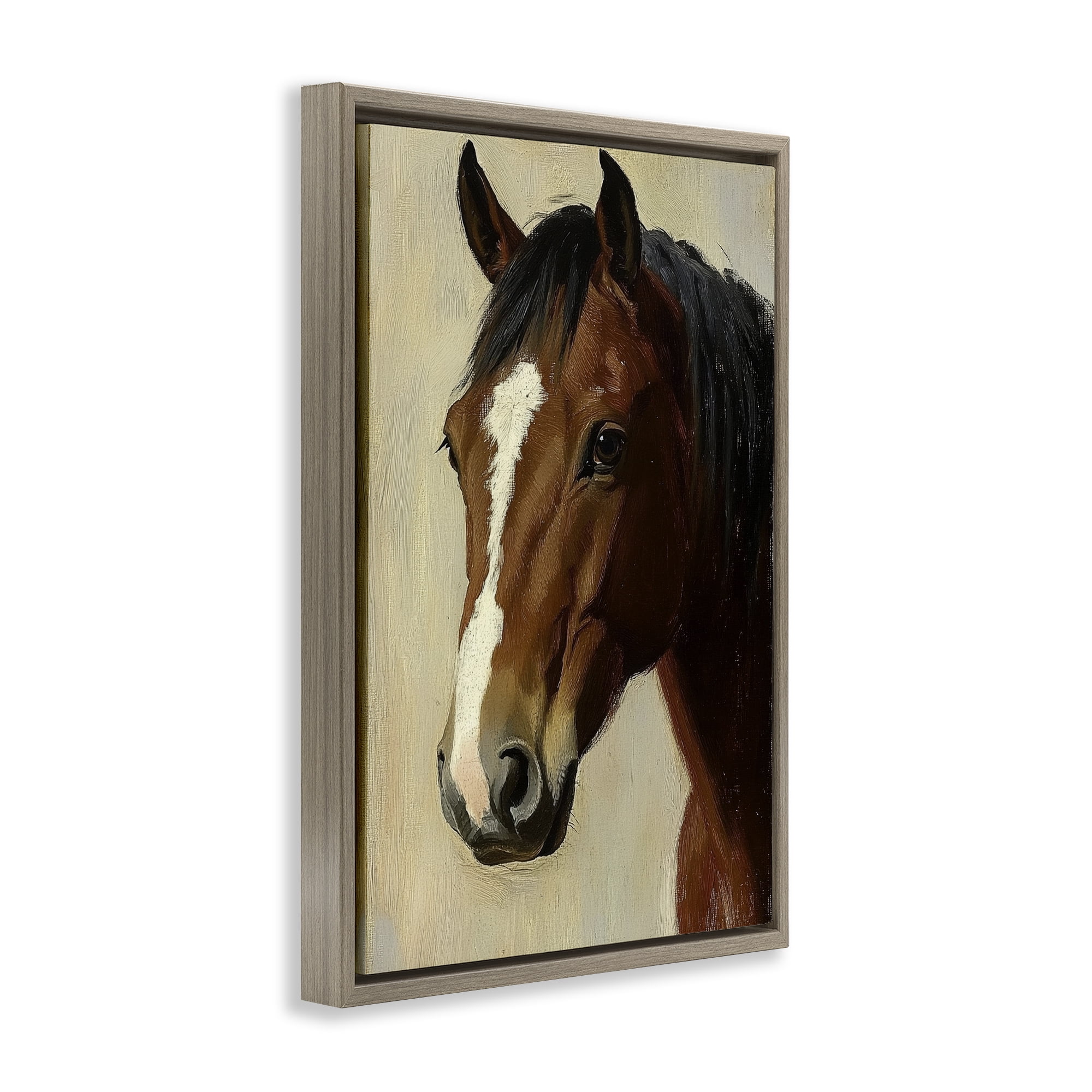 Stupell Industries Beautiful Brown Horse Portrait Brown Framed Floater Canvas Wall Art, design by Petal Prints Design