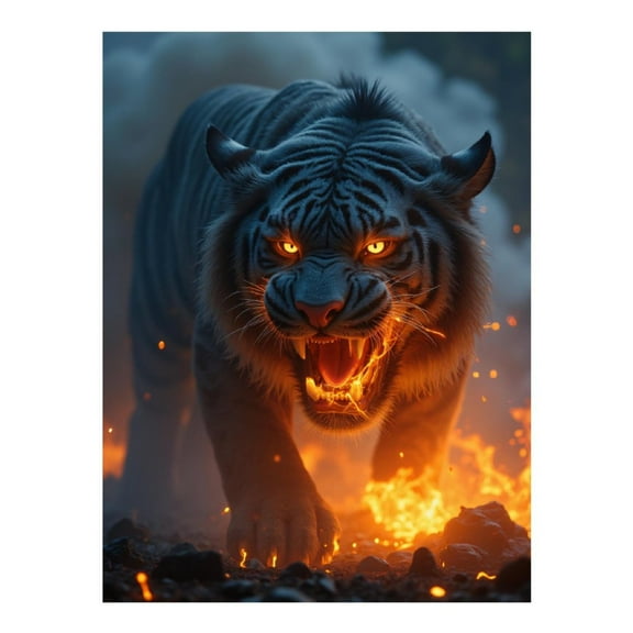 Diamond Art Kits for Adults - Ferocious Tiger Flames Night Roar 5d Diamond Painting for Adults, Diamond Art for Adults Beginners, Frameless Diamond Painting Kits for Adults for Home Wall Decor