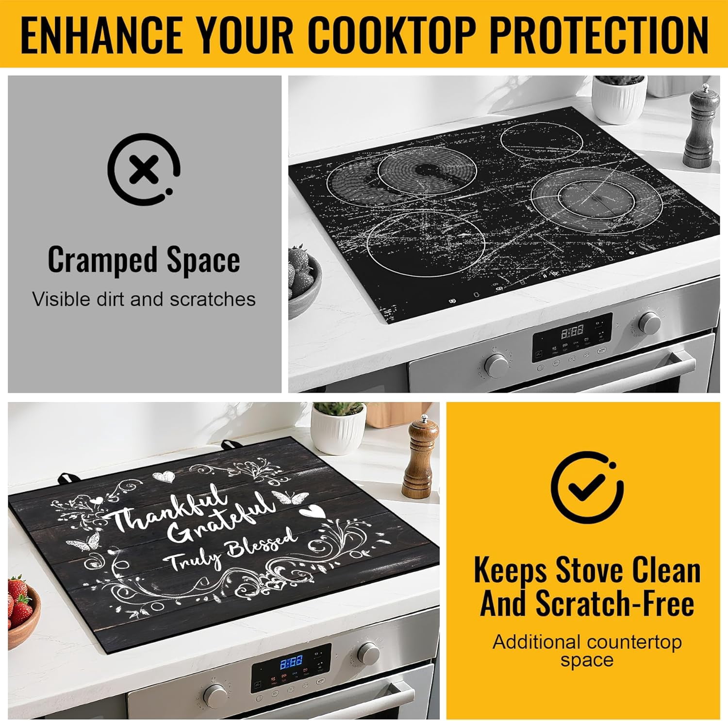 Stove Top Cover for Electric Stove,Glass Stove Top Cover, Heat Resistant Glass Cooktop Cover, Stovetop Protector, Kitchen Decor, Dish Drying Mats Cover for Ceramic Washer Top 28.5x20.5 inch