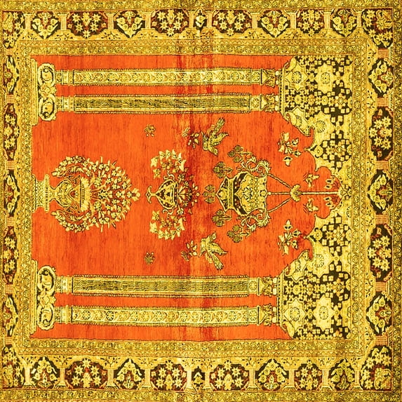 Ahgly Company Machine Washable Indoor Square Persian Yellow Traditional Area Rugs, 5' Square