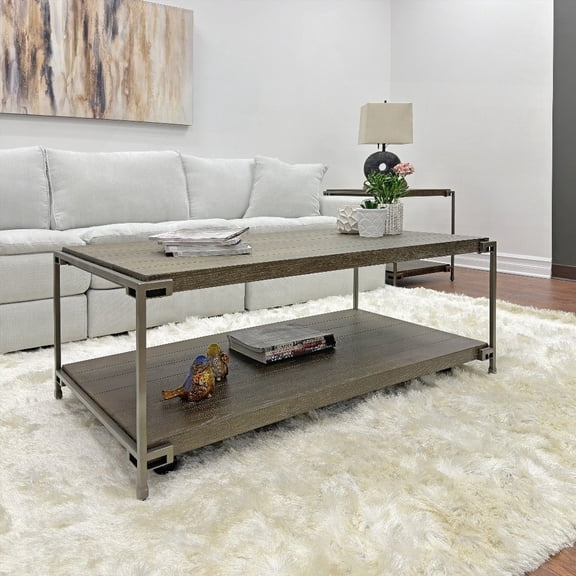 Corbeta Metal Frame Wood Living Room Coffee Table with Casters for Stylish Home Decor