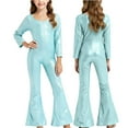 thumbnail image 2 of MKOSPLRT Girls Sequin Jumpsuit Long Sleeve Sparkly Glitter Flare Pants Rompers for Wedding Evening Party Prom 2-17 Years, 2 of 6