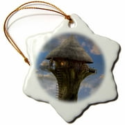 3dRose Quantarasitto tree house Awesome cottage on the tree somewhere in the world Surreal image - Snowflake Ornament, 3-inch