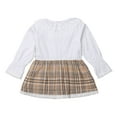 thumbnail image 2 of StylesILove Toddler Kid Girl Ruffle Yoke Eyelet Lace Beige Tartan Long Sleeve Cotton Dress Party Outfit (100/3-4 Years), 2 of 4