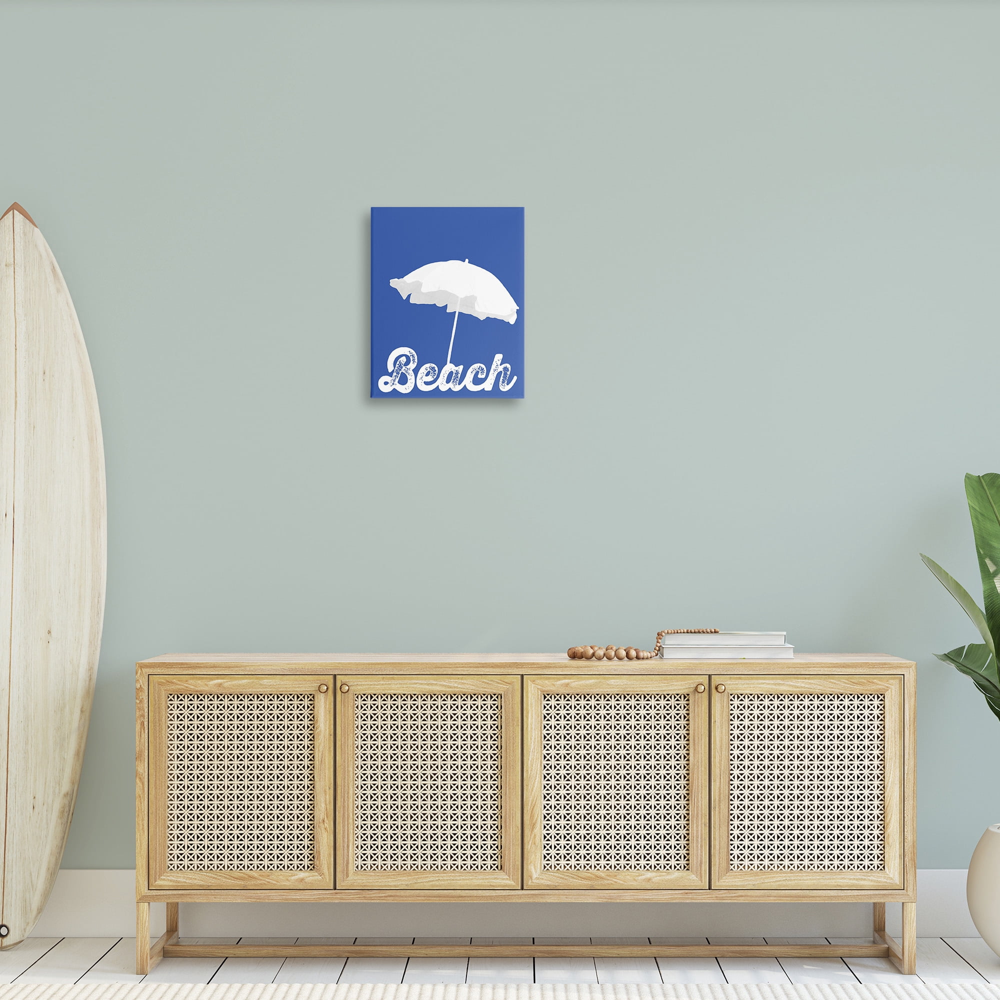 Stupell Industries Vintage Beach Umbrella Nature Painting Gallery Wrapped Canvas Art Print Wall Art, 16 x 20