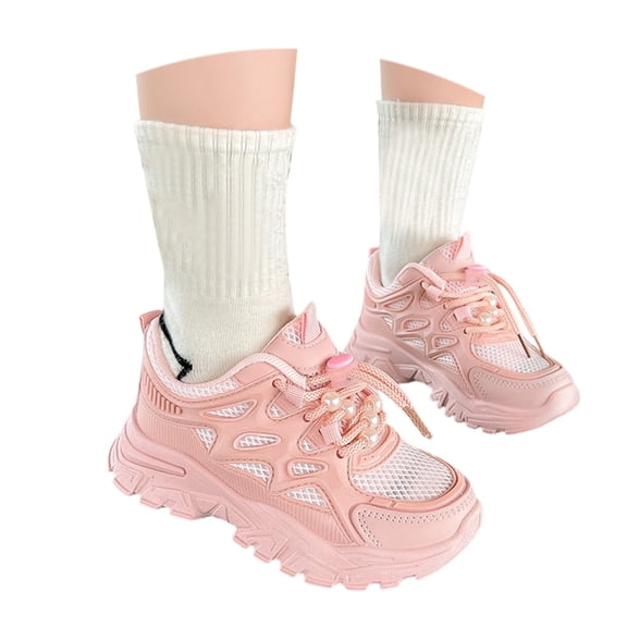 Otqutp Running Sneakers for Girls Breathable Mesh Non-Slip Running Shoes Lightweight Slip-On Athletic Shoes with Drawstring
