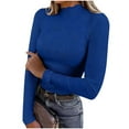 thumbnail image 2 of UQJfacai Womens Lettuce Trim Mock Neck Tops Casual Long Sleeve Strech Slim Fitted Ribbed Knit Basic Tee Shirt Spring Clothes S-2XL, 2 of 8
