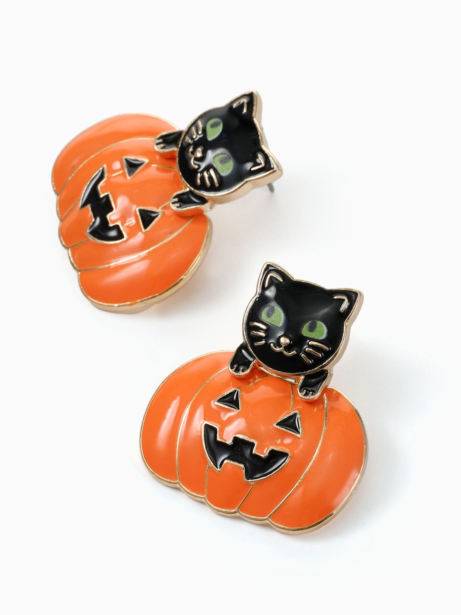 Way to Celebrate Jack-O-Lantern Cat Halloween Earrings, 1 Pair