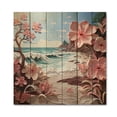 thumbnail image 3 of Designart "Blooming Pink Beachside in Papercut II" Nautical & Beach Print on Natural Pine Wood, 3 of 5
