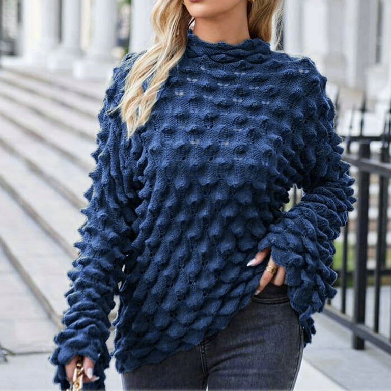 EHQJNJ Cotton Sweaters for Women Women Nice Sweater Medium High Neck Flare  Sleeve Fish Scale Stretch Sweater
