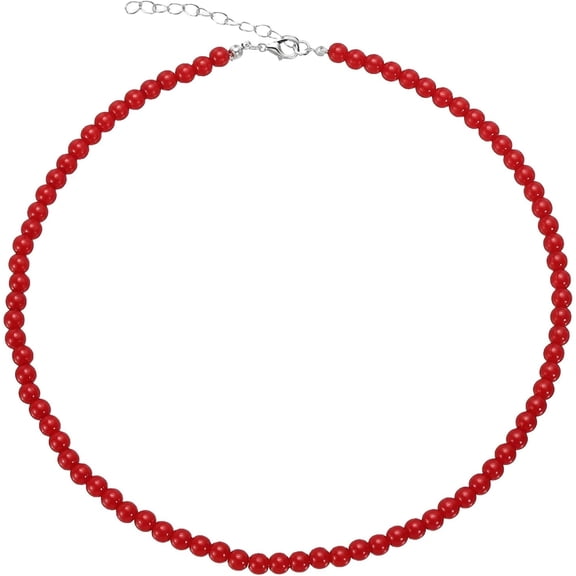 Zephyriana Round Imitation Chokers Pearl Necklace, 6mm Dainty Jewelry Pearl Necklaces for Women Mothers Birthday Day Gifts, Prom Party Costume Jewelry Gifts, Red