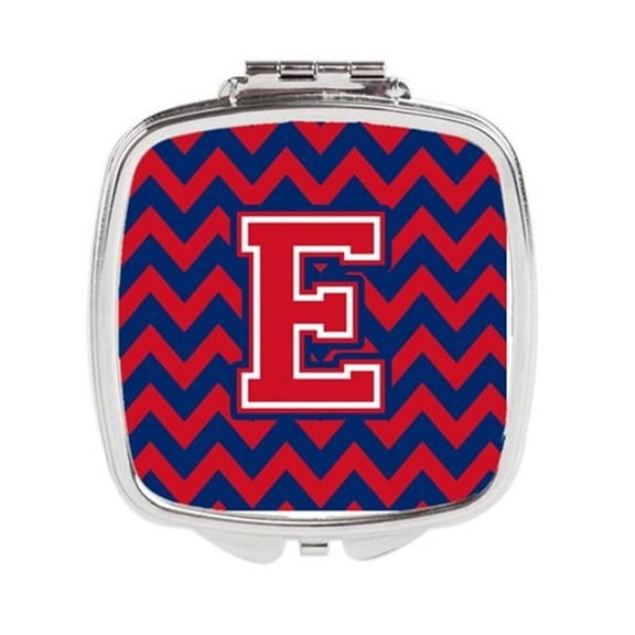 Carolines Treasures Letter E Chevron Yale Blue & Crimson Compact Mirror