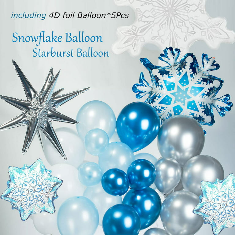Winter Wonderland Balloon Garland arch kit 160 Pcs large Snowflake Chrome  Blue white silver Balloons For Snow Queen Princess Girl Birthday Party Baby