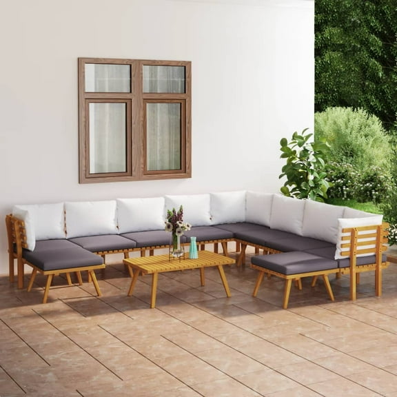 vidaXL 11 Piece Patio Lounge Set with Cushions Solid Acacia Wood