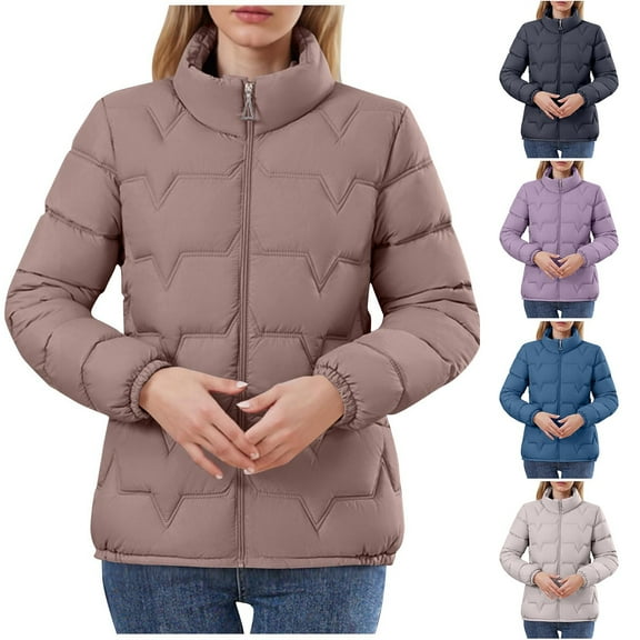FRSASU Women's Lightweight Puffer Jacket with Hood Pockets Quilted Padded Loose Full-zip Winter Solid Casual Coat Purple