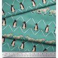 thumbnail image 2 of Soimoi Blue Poly Georgette Fabric Penguin & Stripe Animal Print Fabric by Yard 42 Inch Wide, 2 of 3