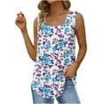thumbnail image 5 of Summer Saving Wycnly Womens Tank Tops Trendy Pleated Swing Breathable Comfy Tunic Tank Tops Summer Fashion Flowers Print Square Neck Sleeveless Shirts Blouse Blue XXL, 5 of 5