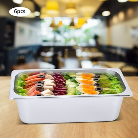 6 Pack 1/3 Size 4" Deep Food Pan Stainless Steam Table Catering Buffet Food Pans