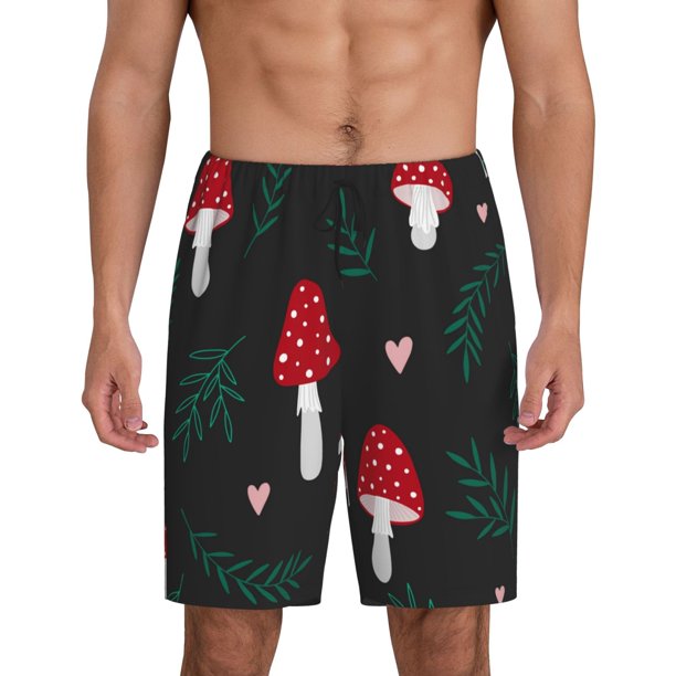 Fotbe Amanita Mushroom Pantalones Cortos de Pijama para Hombre, Ropa de Dormir, Pantalones de Pijama Cortos para Hombre-Small