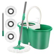Spin Mop and Bucket with Wringer Set, 360°Spin Mop & Bucket Floor Cleaning System Mop Bucket with Adjustable Extended Handle 3 Microfiber Replacement Head Refills, Green