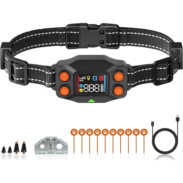 Sistema de Cercado Invisible GPS para Perros, Collar Entrenamiento Inalámbrico con Rango Ajustable 25 a 999 Yardas, Impermeable IPX7, 5 Modos