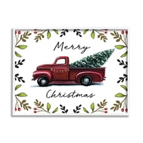 Stupell Industries Merry Christmas Red Holly Believe Farm Truck Transportation Painting White Framed Art Print Wall Art, 24 x 30