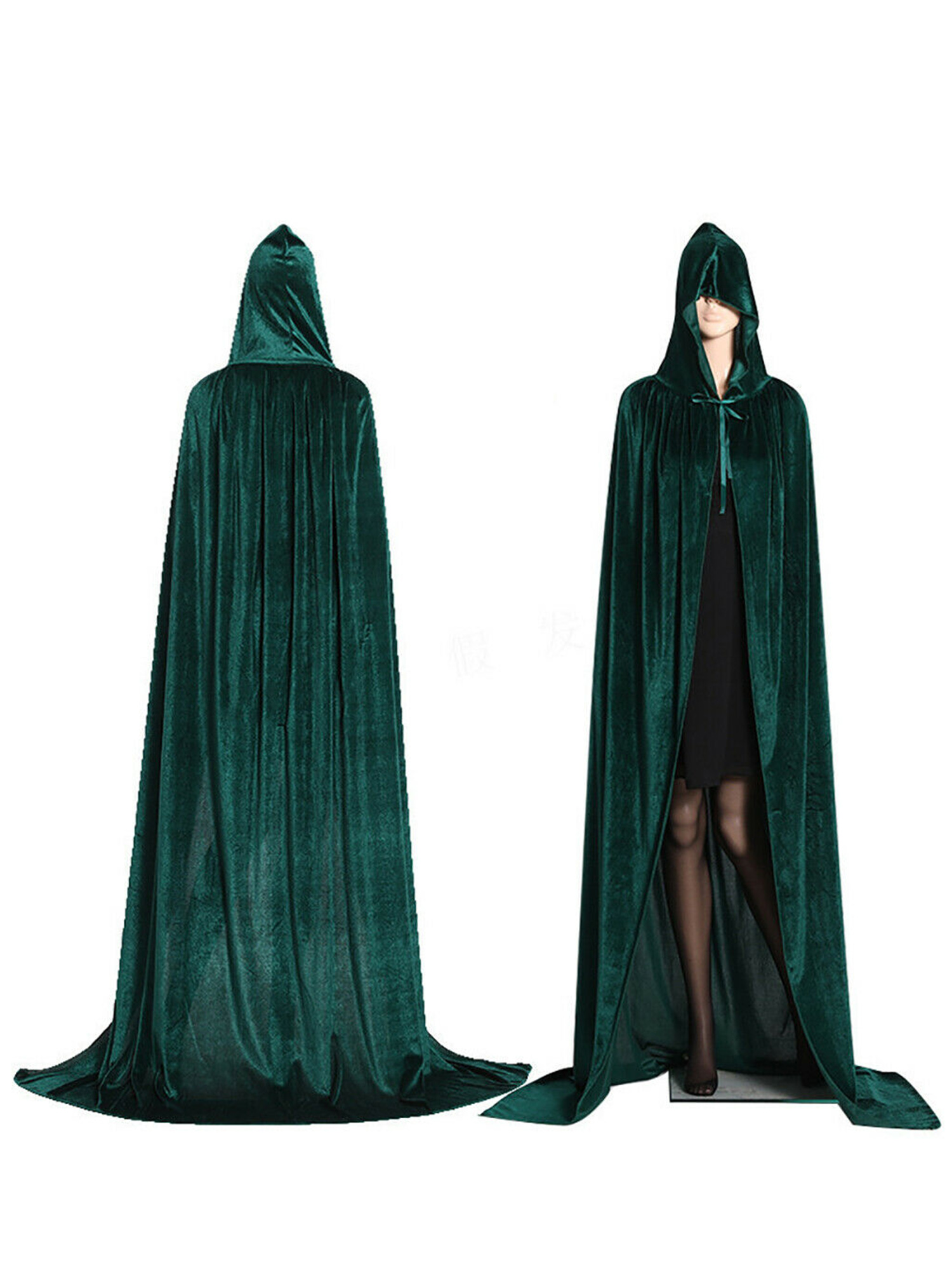 Adult Halloween Velvet Cloak Hooded Medieval Costume Witch Vampire