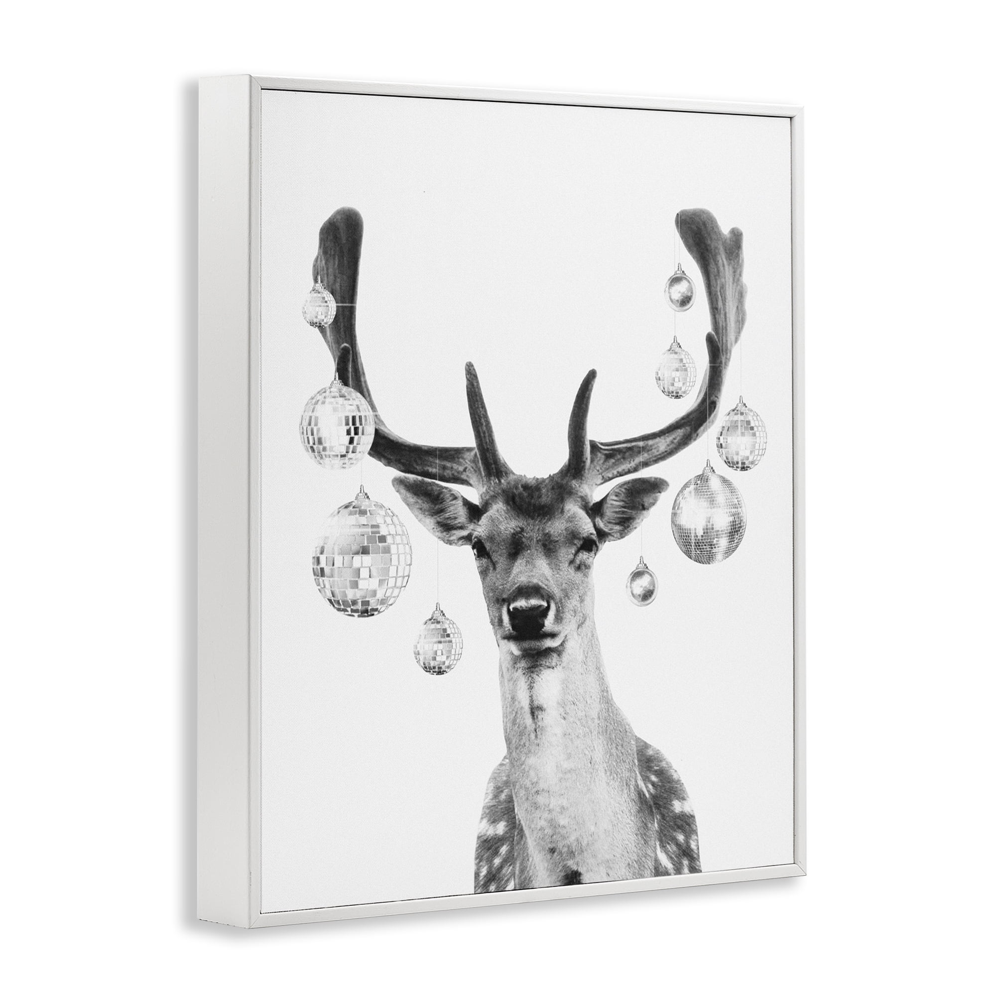Stupell Industries Disco Balls & Fawn Animals & Insects Painting White Framed Art Print Wall Art, 11 x 14