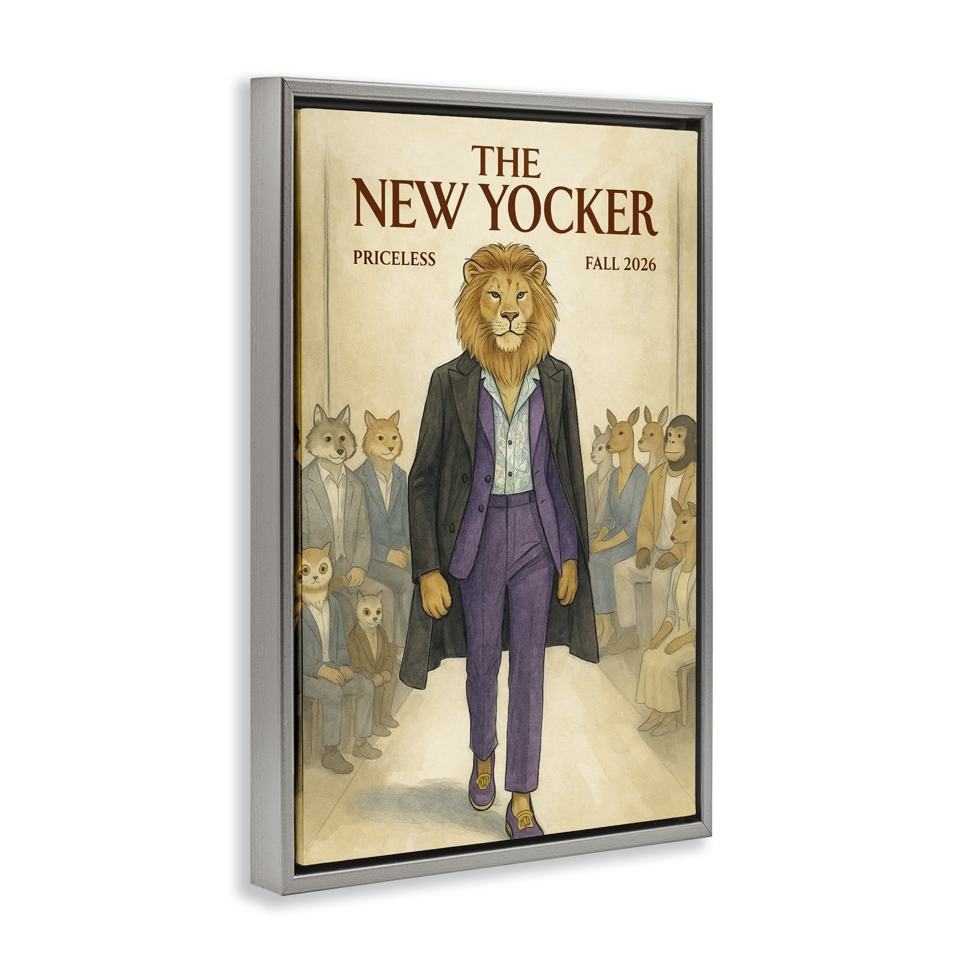 Stupell Industries New Yocker Lion Model Gray Framed Floater Canvas Wall Art, design by Grotto Studios