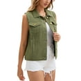 thumbnail image 4 of INSPIRE CHIC Mother's Day Women's Denim Vest Button Down Washed Distressed Sleeveless Jean Jacket with Pockets Army Green M, 4 of 6