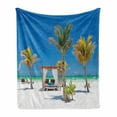 thumbnail image 1 of Tropical Soft Flannel Fleece Blanket, Beach Beds Among Palm Trees Paradise Coast Holiday Summer Ocean Sunbathing Picture, Cozy Plush for Indoor and Outdoor Use, 50" x 70", Multicolor, by Ambesonne, 1 of 6